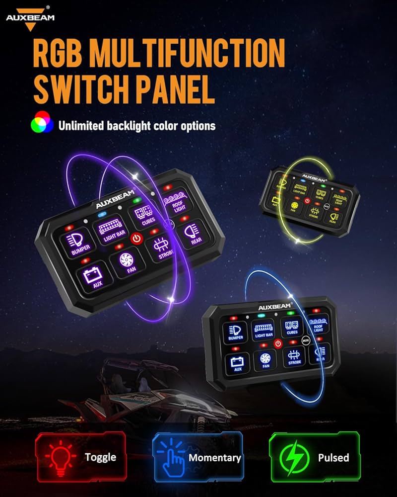 Auxbeam 8ギャングスイッチパネル RB80 Amazon.com: Auxbeam Switch Panel RB80 RGB 8 Gang Switch